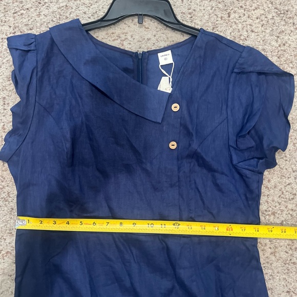 LINTICO 100%  Linen Blue Midi Dress Size XL lagenlook minimalist coastal beach - Picture 9 of 11